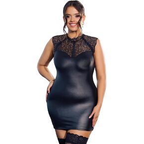 Women Faux Leather Mini Dress Plus Size Tights Soft Club Dress Sexy Bodycon Dress Party Lace Nightclub