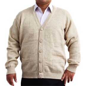 ALPACA CARDIGAN GOLF SWEATER JERSEY V neck buttons and Pockets made in PERU BEIGE