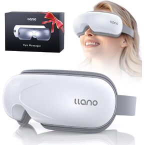 Llano Eye Massager with Heat, Portable Eye Massage with Bluetooth Music, Smart Eye Mask Massager Sleep Mask Foldable Face Massager for Relax Dark Circles Dry Eyes (White)