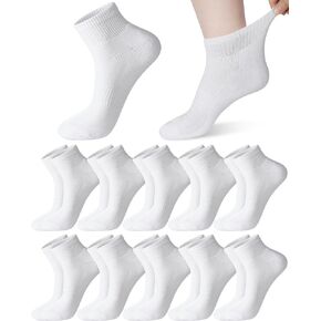 10 Pairs Non Binding Socks for Men Diabetic Wide Ankle Socks Seamless Cotton Low Cut Socks for Men Shoe Size 9-12