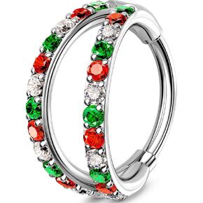 OUFER Double Hoop Nose Rings, 20G Nose Rings Hoop, 316L Surgical Steel Nose Piercing Jewelry, Colorful CZ Helix Daith Rook Tragus Conch Cartilage Earrings For Women Men-6mm/7mm/8mm