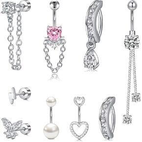 Longita Belly Button Ring Silver Gold Belly Button Rings Surgical Steel Belly Button Ring Clicker Belly Rings for Women Hypoallergenic Belly Piercing Jewelry Navel Ring for Women