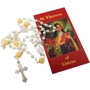 Westmon Works St Therese Rosary Set Little Flower Saint of Lisieux with Holy Card and Gift Bag