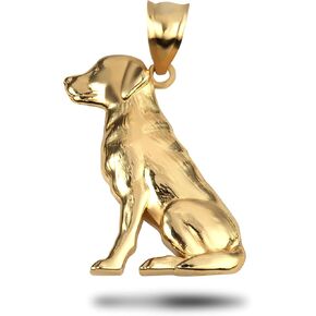 10K or 14K Yellow Gold Sitting Labrador Retriever Dog Pendant Necklace - Choice of Chain Length or Charm Only