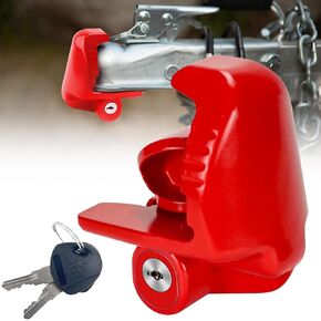 Trailer Hitch Locks with Keys,Universal Size Fit 1-7/8,2-5/16,2 Inch Ball Hitch Coupler Lock, Adjustable Heavy Duty Steel Trailer Tongue Lock for Boat,Trailers and RV, Anti-Theft Hitches,Red-1 Pack
