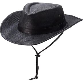 Weathered Outback Outdoorsmen Shapeable Outback Hiking Western Hat with Chin Cord, Silver Canyon, Brown, Black