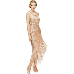 BABEYOND 1920s Flapper Dress Gatsby - Sequined Peacock Pattern Dress for Women Long Fringed Art Deco Dress