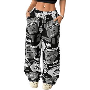 SOLY HUX Women's Graphic Baggy Pants Drawstring High Waisted Baggy Sweatpants with Pocket Streetwear