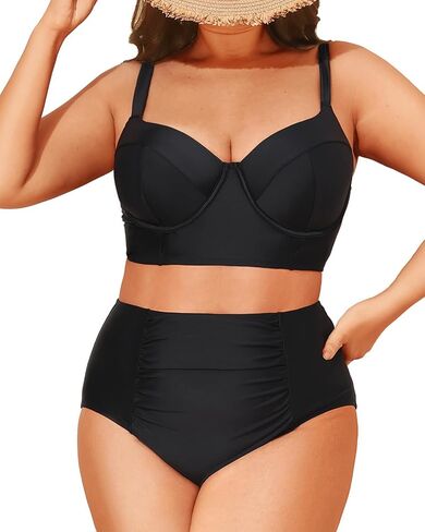Tempt Me Women Plus Size Underwire بيكيني - قطعتين ملابس سباحة عالية الخصر بدلة استحمام 2025 ملابس سباحة in Kuwait