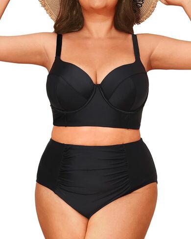 Tempt Me Women Plus Size Underwire بيكيني - قطعتين ملابس سباحة عالية الخصر بدلة استحمام 2025 ملابس سباحة in Kuwait