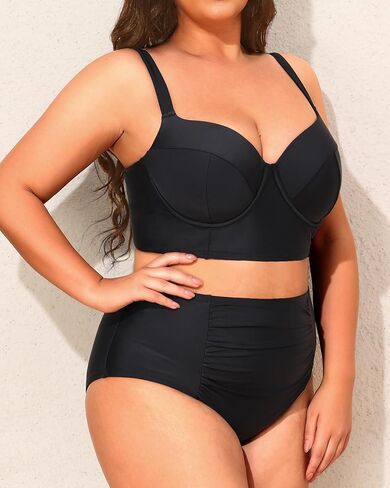 Tempt Me Women Plus Size Underwire بيكيني - قطعتين ملابس سباحة عالية الخصر بدلة استحمام 2025 ملابس سباحة in Kuwait