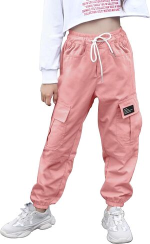 Little Girls Cargo Pants Elastic Waist Cargo Jogger Pants with Pockets in Saudi Arabia