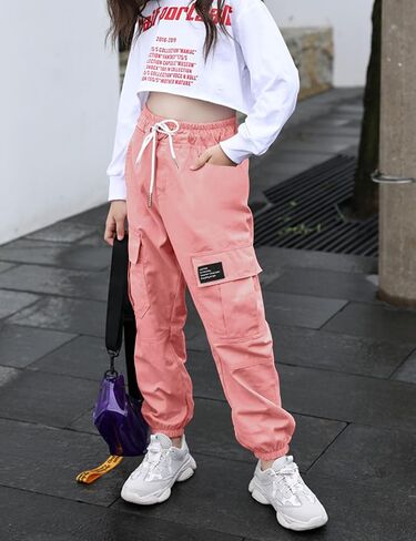 Little Girls Cargo Pants Elastic Waist Cargo Jogger Pants with Pockets in Saudi Arabia