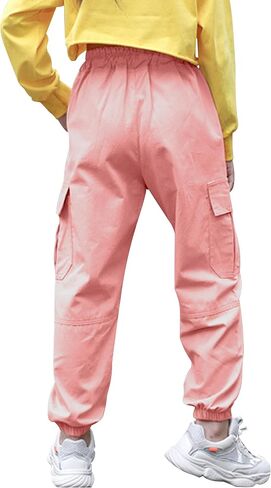 Little Girls Cargo Pants Elastic Waist Cargo Jogger Pants with Pockets in Saudi Arabia