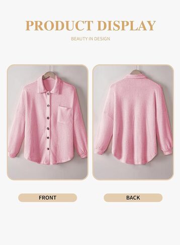 Eytino Womens Plus Size Boyfriend Shirts Casual Long Sleeve Button Down Oversized Waffle Knit Shacket Jacket(1X-5X) in Kuwait