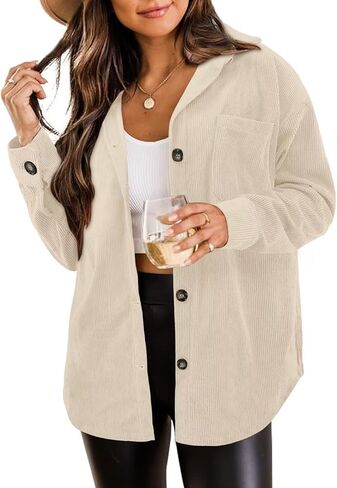 ZOLUCKY Womens Shackets Jacket Plus Size Long Sleeve Button Down Shirts Blouses Tops in Kuwait