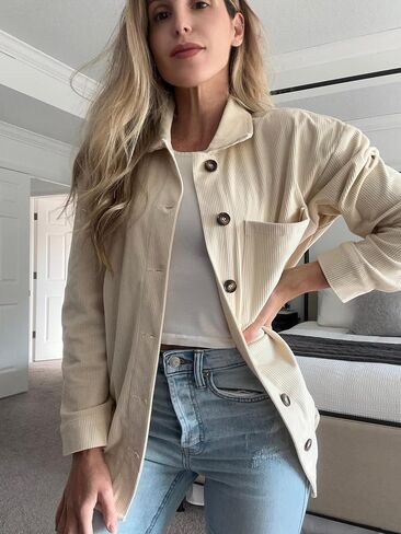 ZOLUCKY Womens Shackets Jacket Plus Size Long Sleeve Button Down Shirts Blouses Tops in Kuwait