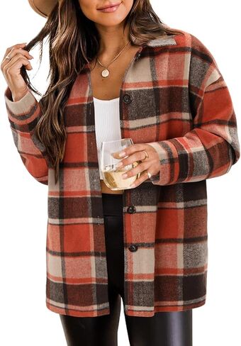 ZOLUCKY Womens Shackets Jacket Plus Size Long Sleeve Button Down Shirts Blouses Tops in Kuwait