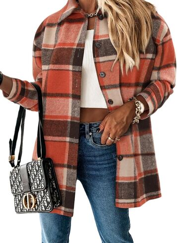 ZOLUCKY Womens Shackets Jacket Plus Size Long Sleeve Button Down Shirts Blouses Tops in Kuwait