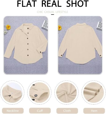 ZOLUCKY Womens Shackets Jacket Plus Size Long Sleeve Button Down Shirts Blouses Tops in Kuwait