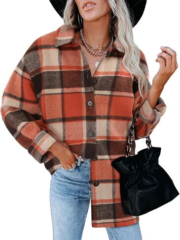 ZOLUCKY Womens Shackets Jacket Plus Size Long Sleeve Button Down Shirts Blouses Tops in Kuwait