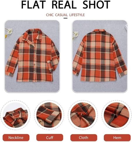 ZOLUCKY Womens Shackets Jacket Plus Size Long Sleeve Button Down Shirts Blouses Tops in Kuwait