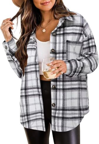 ZOLUCKY Womens Shackets Jacket Plus Size Long Sleeve Button Down Shirts Blouses Tops in Kuwait