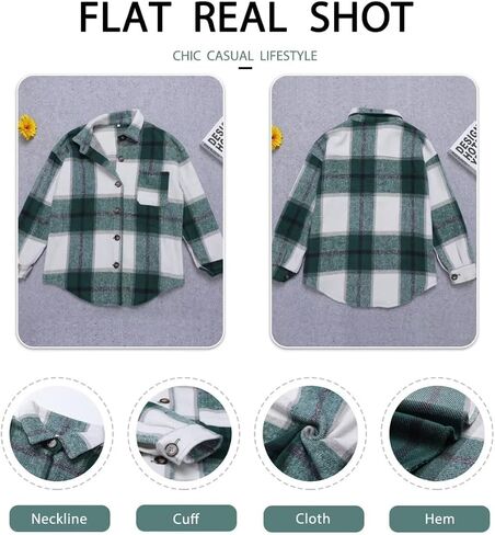 ZOLUCKY Womens Shackets Jacket Plus Size Long Sleeve Button Down Shirts Blouses Tops in Kuwait