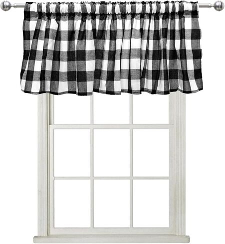 2 حزمة أسود أبيض الجاموس تحقق منقوشة نافذة الستائر مزرعة تصميم البلد الستائر متقلب الستائر لغرفة المعيشة غرفة نوم المطبخ 55 × 15 بوصة طول in Kuwait