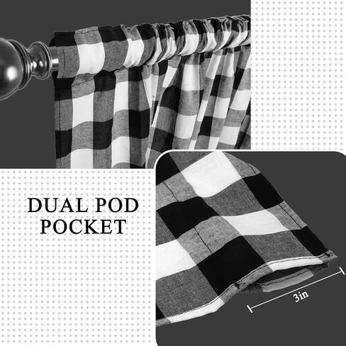 2 حزمة أسود أبيض الجاموس تحقق منقوشة نافذة الستائر مزرعة تصميم البلد الستائر متقلب الستائر لغرفة المعيشة غرفة نوم المطبخ 55 × 15 بوصة طول in Kuwait