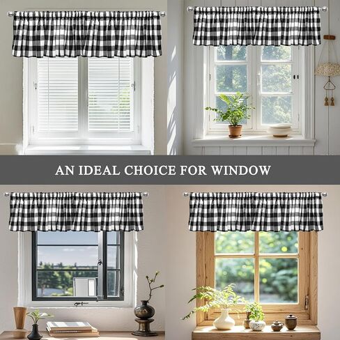 2 حزمة أسود أبيض الجاموس تحقق منقوشة نافذة الستائر مزرعة تصميم البلد الستائر متقلب الستائر لغرفة المعيشة غرفة نوم المطبخ 55 × 15 بوصة طول in Kuwait