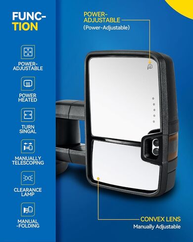 مرايا سحب كهربائية من PHILTOP تناسب 2008-2016 Ford F250 F350 F450 F550 مرايا سحب زجاجية فائقة التحمل، ضوء إشارة الانعطاف مع مستشعر درجة الحرارة تصغير يدوي وغطاء أسود قابل للطي in Saudi Arabia