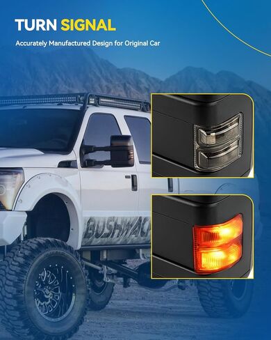 مرايا سحب كهربائية من PHILTOP تناسب 2008-2016 Ford F250 F350 F450 F550 مرايا سحب زجاجية فائقة التحمل، ضوء إشارة الانعطاف مع مستشعر درجة الحرارة تصغير يدوي وغطاء أسود قابل للطي in Saudi Arabia