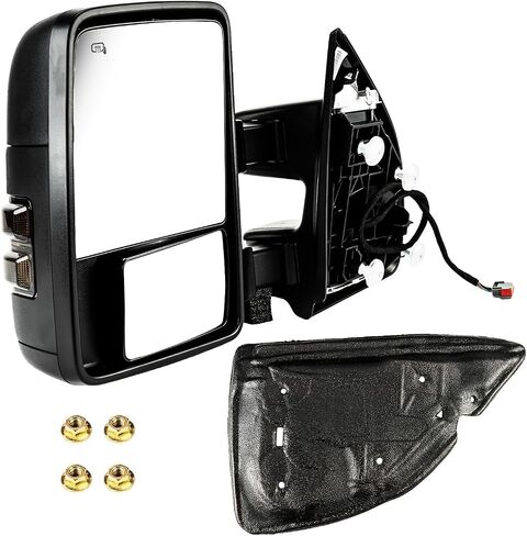 مرايا سحب كهربائية من PHILTOP تناسب 2008-2016 Ford F250 F350 F450 F550 مرايا سحب زجاجية فائقة التحمل، ضوء إشارة الانعطاف مع مستشعر درجة الحرارة تصغير يدوي وغطاء أسود قابل للطي in Saudi Arabia