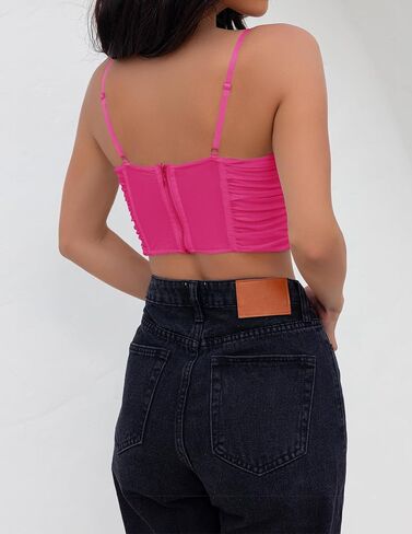 ZESICA Women's Summer Corset Tops Sexy Spaghetti Straps Mesh Bustier Top Cute Camisole Tank Tops in Kuwait