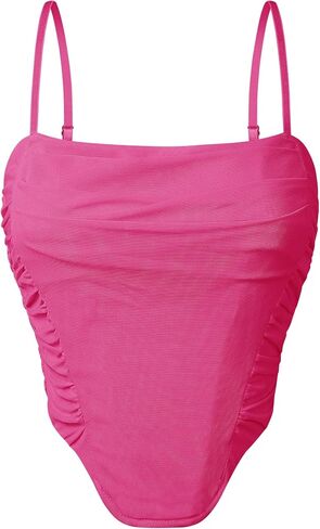 ZESICA Women's Summer Corset Tops Sexy Spaghetti Straps Mesh Bustier Top Cute Camisole Tank Tops in Kuwait
