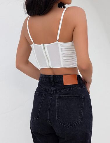 ZESICA Women's Summer Corset Tops Sexy Spaghetti Straps Mesh Bustier Top Cute Camisole Tank Tops in Kuwait