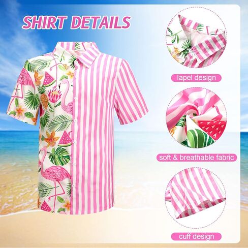 Harloon 4Pcs Mens Hawaiian Shirt and Short Set Beach Outfit Flamingo Print Halloween Tropical Suit with Bucket Hat Sunglasses in Kuwait