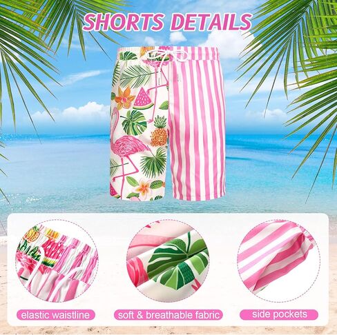 Harloon 4Pcs Mens Hawaiian Shirt and Short Set Beach Outfit Flamingo Print Halloween Tropical Suit with Bucket Hat Sunglasses in Kuwait