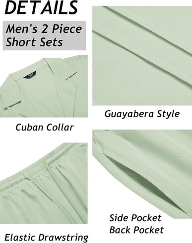COOFANDY Mens 2 Piece Short Set Guayabera Button Down Shirt Casual Summer Beach Outfits in Kuwait