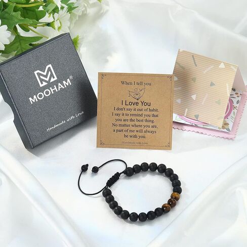 M MOOHAM Christmas Gifts for Men Bracelets - Natural Stone Bracelets for Dad, Boyfriend, Husband, Son, Grandson, Brother Gifts for Men Teens in Saudi Arabia