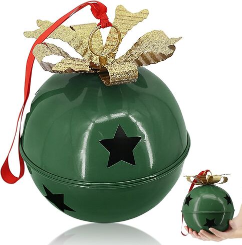 Christmas Large Jingle Bells, 8 inch Jumbo Christmas Decorative Bells for Tree Mantel Indoor Outdoor Metal (Green) in Saudi Arabia