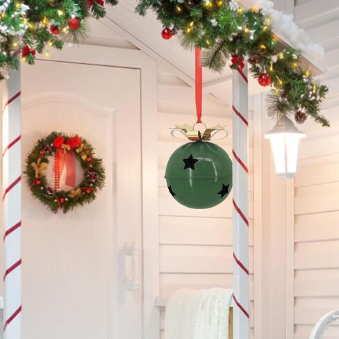 Christmas Large Jingle Bells, 8 inch Jumbo Christmas Decorative Bells for Tree Mantel Indoor Outdoor Metal (Green) in Saudi Arabia