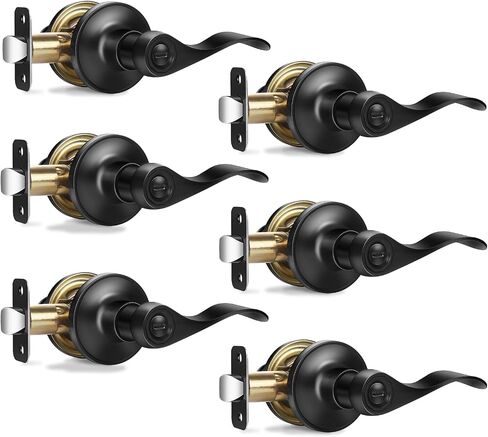 6 Pack Interior Door Knobs Matte Black Privacy Door Handles, Wave Style Reversible Keyless Door Handles,Heavy Duty Door Levers for Bedroom Bathroom Doors in Saudi Arabia