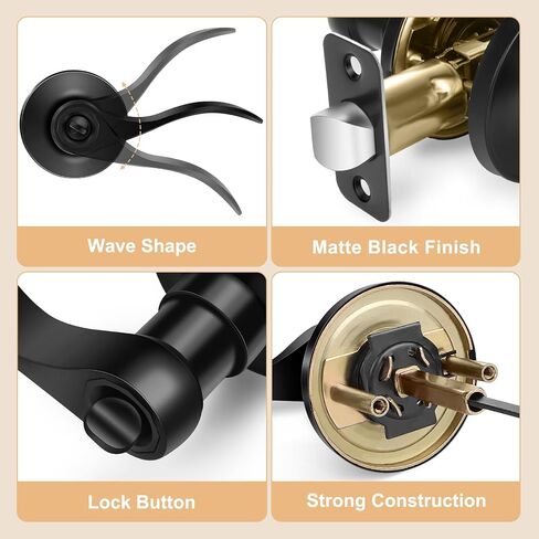 6 Pack Interior Door Knobs Matte Black Privacy Door Handles, Wave Style Reversible Keyless Door Handles,Heavy Duty Door Levers for Bedroom Bathroom Doors in Saudi Arabia