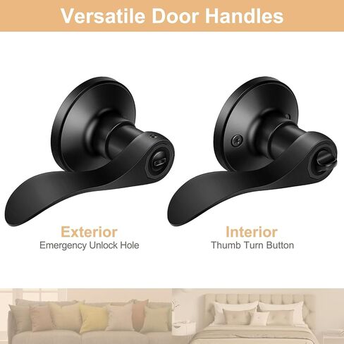 6 Pack Interior Door Knobs Matte Black Privacy Door Handles, Wave Style Reversible Keyless Door Handles,Heavy Duty Door Levers for Bedroom Bathroom Doors in Saudi Arabia