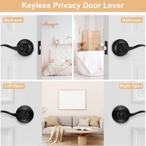 6 Pack Interior Door Knobs Matte Black Privacy Door Handles, Wave Style Reversible Keyless Door Handles,Heavy Duty Door Levers for Bedroom Bathroom Doors in Saudi Arabia