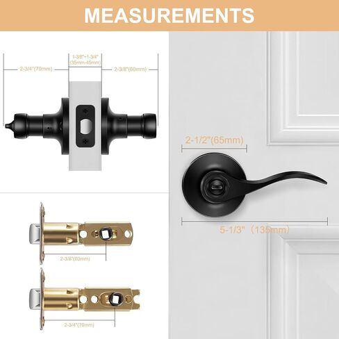 6 Pack Interior Door Knobs Matte Black Privacy Door Handles, Wave Style Reversible Keyless Door Handles,Heavy Duty Door Levers for Bedroom Bathroom Doors in Saudi Arabia