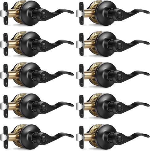 6 Pack Interior Door Knobs Matte Black Privacy Door Handles, Wave Style Reversible Keyless Door Handles,Heavy Duty Door Levers for Bedroom Bathroom Doors in Saudi Arabia