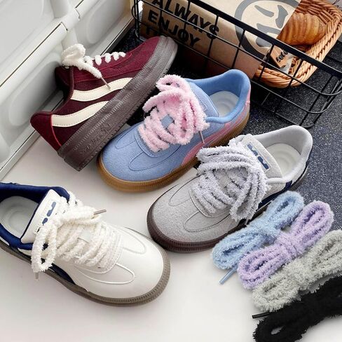 YJRVFINE Fuzzy Round Shoe Laces: Soft Hiking Athletic Shoelaces 2 Pair in Kuwait